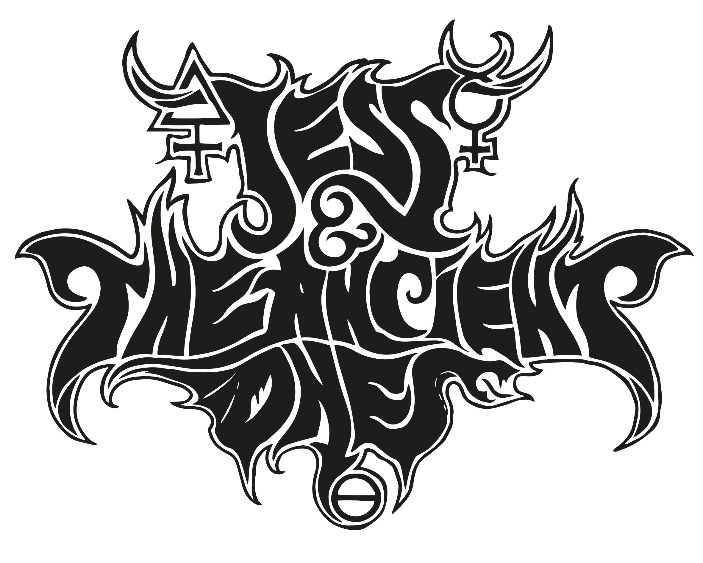 Jess and the Ancient Ones black and white logo text. Few occult symbols.